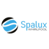 Spalux Whirlpool Logo mit einer blau-schwarzen Kugelgrafik und dem Markennamen auf schwarzem Hintergrund.