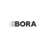 BORA logo: black text "BORA" with a square pattern of dots to the left on a dark green background.