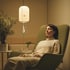 Frau entspannt in der Recovery Lounge Regensburg während einer Vitamin Infusion.