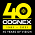 40 Jahre Cognex Logo mit „1981 – 2021“ und „40 Years of Vision“ in Gelb und Weiß auf Schwarz.