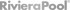 Grauer RivieraPool-Schriftzug mit einem eingetragenen Warenzeichen-Symbol am Ende auf dunklem Hintergrund.
