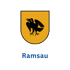 Wappen von Ramsau mit schwarzem Raben auf goldgelbem Schild und dem Wort "Ramsau" darunter.