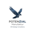 Dunkelblauer Falke mit ausgebreiteten Flügeln über dem Text "POTENZIAL Manufaktur HR Strategy Consultancy".