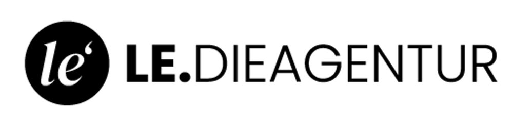 Logo mit schwarzem Kreis und weißem "le" sowie "LE.DIEAGENTUR" in Schwarz daneben.