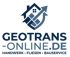 Geotrans Online Logo: Haus mit aufsteigendem Pfeil, Text "GEOTRANS-ONLINE.DE", "HANDWERK • FLIESEN • BAUSERVICE".