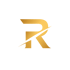 Goldener Buchstabe R mit einem schrägen Schnitt auf dunkelgrünem Hintergrund.