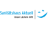 Sanitätshaus Aktuell Logo: Blauer Text "Sanitätshaus Aktuell", darunter "Unser Lächeln hilft", rechts ein blaues Lächeln.