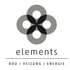 elements Logo: Vier graue, überlappende Kreise bilden eine Blume, darunter der Text "elements BAD / HEIZUNG / ENERGIE".