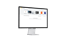 Ein Monitor zeigt eine Dateiverwaltungsoberfläche mit Miniaturansichten von Präsentationsvorlagen.