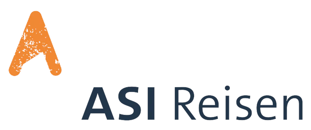 Logo: orangefarbenes, stilisiertes A und blauer Text "ASI Reisen" auf dunklem Hintergrund.