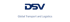 DSV Global Transport and Logistics Logo in Blau auf dunkelgrünem Hintergrund.