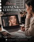 Frau lernt Make-up von Laptop-Tutorial mit Text "Make-up LERNEN & VERSTEHEN" und "Lerne Make-up auf YouTube".