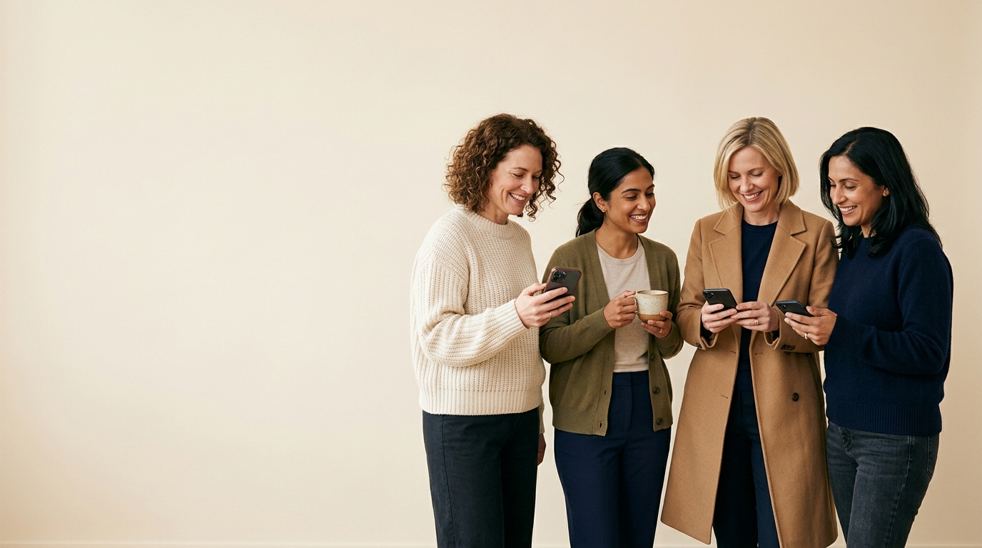 Frauen schauen gemeinsam auf ihre Smartphones