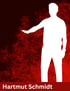 Weiße Silhouette einer Person mit ausgestrecktem Arm vor rotem Hintergrund, darunter „Hartmut Schmidt“.