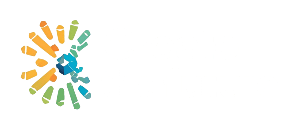 Buntes, stilisiertes Sternenburst-Logo mit weißem Text "Create the future" auf grünem Hintergrund.
