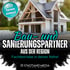 Modernes Hausmodell, Schriftzug "Bau- und Sanierungspartner aus der Region", "JETZT Termin sichern!", "Fachbetriebe in deiner Nähe!".