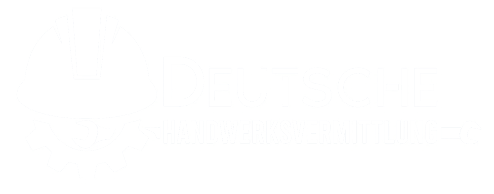 Logo: DEUTSCHE HANDWERKSVERMITTLUNG, mit Schutzhelm, Zahnrad und Schraubenschlüssel.