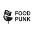 Schwarzes Food Punk Logo mit Löffel, Messer, Gabel und Schale.