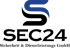 SEC24 Sicherheit & Dienstleistungs GmbH Logo mit stilisiertem blauen und schwarzem "S".
