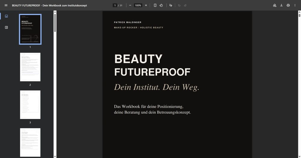 Echte Vorschau des 31-seitigen BEAUTY FUTUREPROOF Workbooks