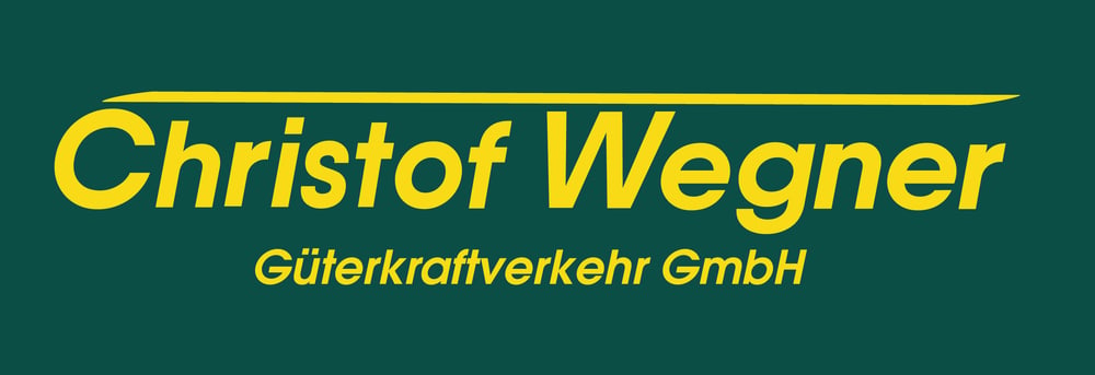 Pulsierendes Christof Wegner Güterkraftverkehr GmbH Logo in Gelb auf dunklem Grün.