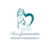 Nina Grimmenstein Hebamme & Heilpraktikerin Logo: Schwangere Frau, Herz, Wellen