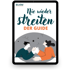 Tablet mit dem Titel "Nie wieder streiten DER GUIDE" und Illustration von zwei Personen, die sich an den Händen halten.