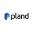 Blaues, prismatisches P-Logo neben dem schwarzen Text "pland".