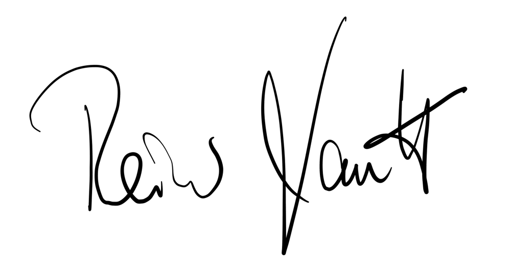 Unterschrift von "Rene Vautt" in schwarzer Tinte auf grünem Hintergrund.