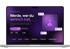 Laptop zeigt Coaching-Website mit Text „Werde, wer du wirklich bist“ auf lila Hintergrund mit grafischen Elementen.