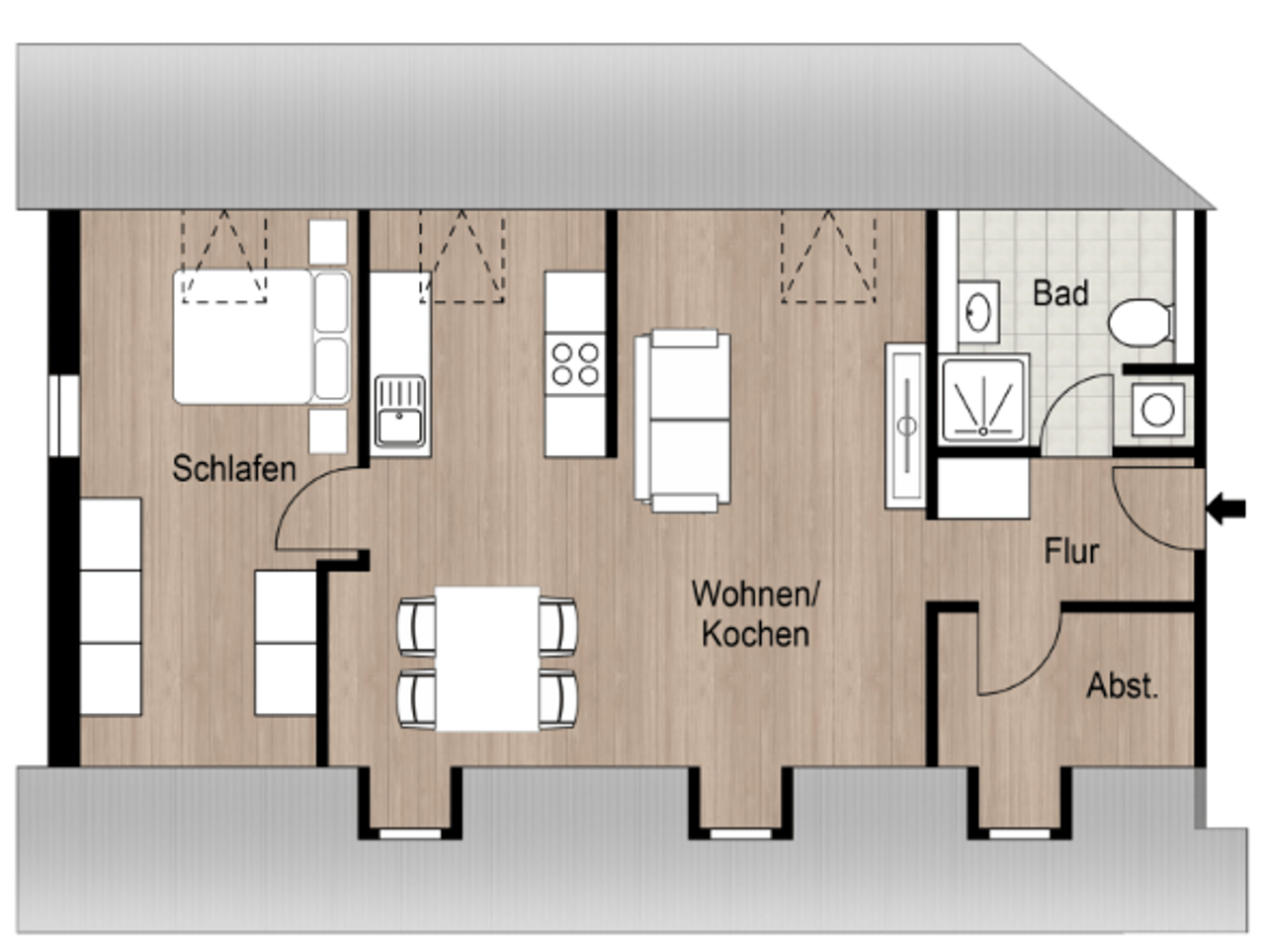 Grundriss Wohnung 06, Dachgeschoss links, 2 Zimmer