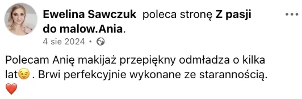 Opinia Eweliny Sawczuk z Facebooka