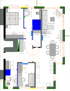 Grundriss einer Wohnung mit zwei Schlafzimmern, zwei Bädern, Küche, Essbereich und Wohnzimmer.