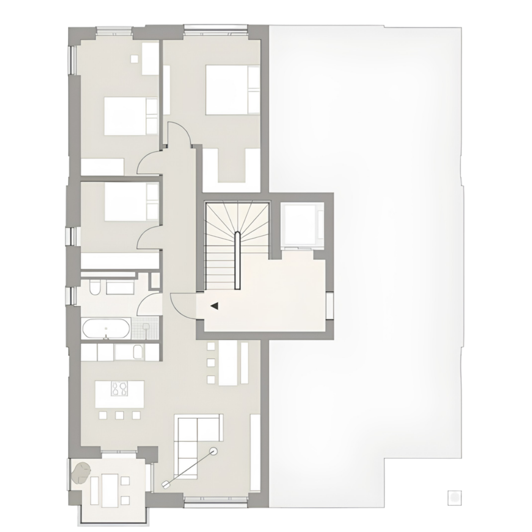 Grundriss der 4-Zimmer-Wohnung im 1. Obergeschoss mit ca. 91,50 m²