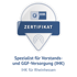 IHK ZERTIFIKAT-Siegel mit Text "Spezialist für Vorstands- und GGF-Versorgung (IHK), IHK für Rheinhessen".