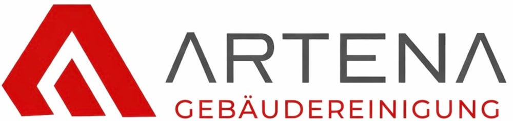 Logo von ARTENA GEBÄUDEREINIGUNG mit einem roten stilisierten "A" links und grauem Text rechts.