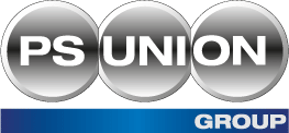 Logo von PS Union Group, mit "PS", "UNION" in drei separaten silbernen Kreisen und "GROUP" darunter auf blauem Balken.