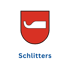Wappen der Gemeinde Schlitters: roter Schild mit weißem Schlittenkufen, darunter der Schriftzug "Schlitters".