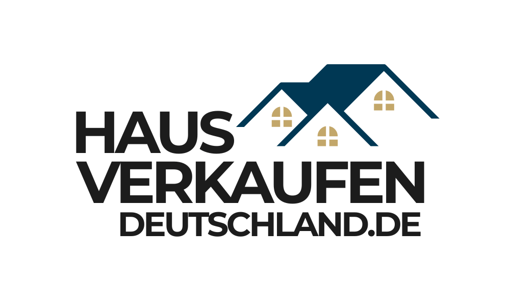Dunkelblauer Text "IMMOBILIEN VERKAUFEN.DE" mit orangefarbenem Dachsymbol über "IMMOBILIEN" und ".DE"