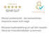 Fünf goldene Sterne mit "5,00 von 5 SEHR GUT" und eine Empfehlung mit Personensymbol.