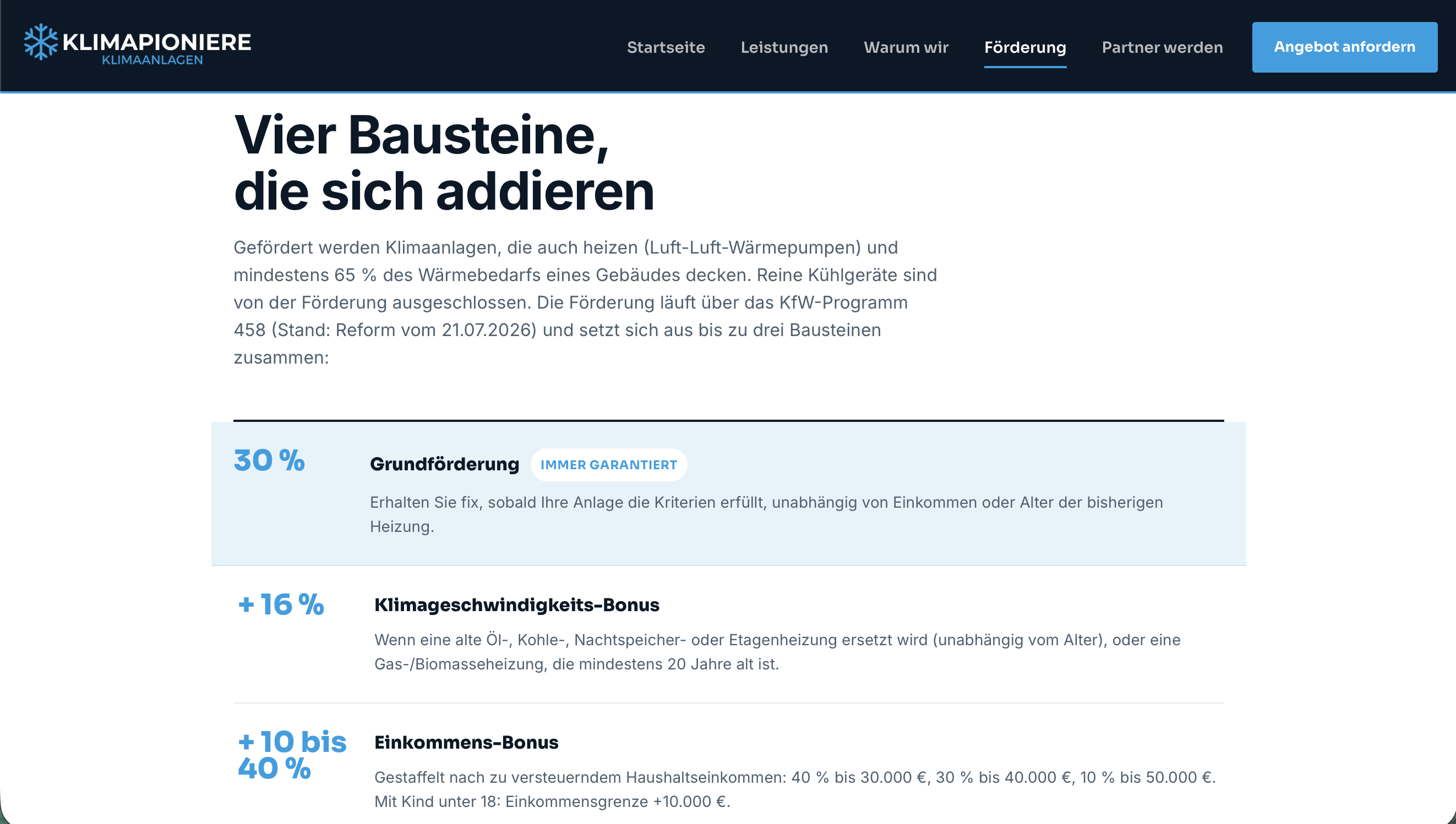 Bildidee: Screenshot Förderungs- oder Leistungsbereich