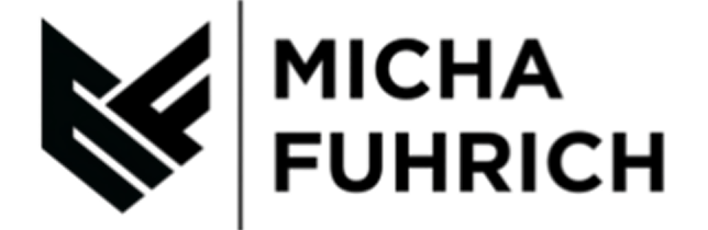 Logo mit schwarzen, ineinander verschlungenen Initialen "MF" links und dem Text "MICHA FUHRICH" rechts.