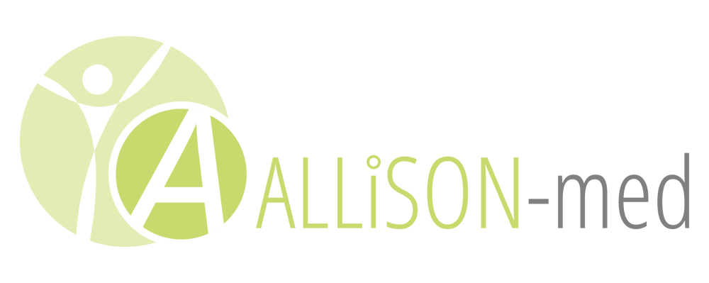 Logo mit stilisiertem Menschen in einem Kreis, Buchstabe A in einem zweiten Kreis und dem Text „ALLISON-med“.