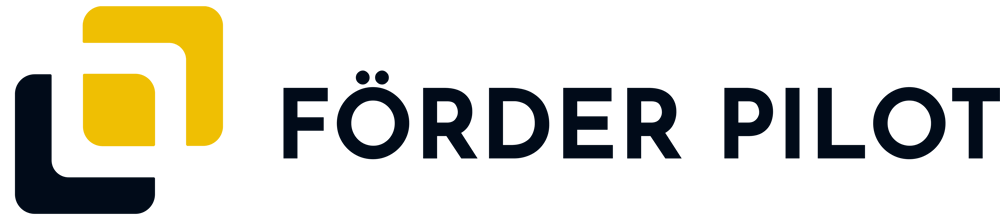 Logo mit einem dunklen Quadrat und umgebenden L-förmigen Klammern sowie dem Text "FÖRDER PILOT".
