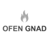 Graues Flammen-Symbol über dem Text "OFEN GNAD" auf dunkelgrünem Hintergrund.
