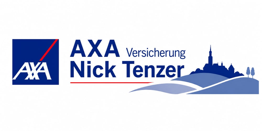 AXA logo with white text "AXA" and a red diagonal line on a blue background.