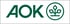 AOK-Logo mit grünen Buchstaben und einem Pflanzenmotiv in einem Kreis.