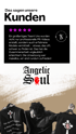 Videoproduktion TN Production - Das sagen unsere Kunden mit 5 Sternen, Textrezension, Angelic Soul Logo und 3 schwarzen Jacken mit Kreuzmotiven