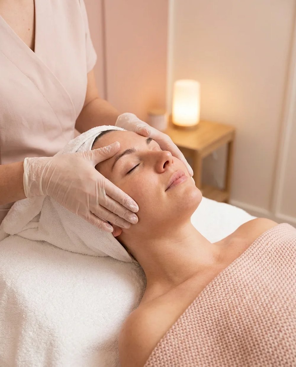 Gesichts- und Dekolletémassage bei einer entspannten Kundin