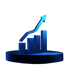 Dieses Bild zeigt einen aufsteigender blauer Pfeil über einem Balkendiagramm auf einem runden Sockel symbolisiert Wachstum.